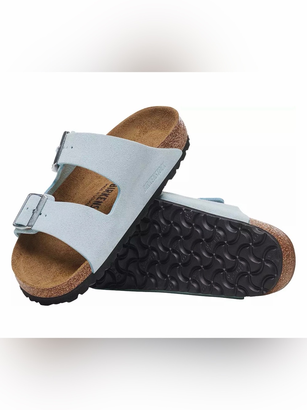 New BIRKENSTOCK Women's Arizona Light Blue Suede Soft Slide Sandals EU38/US7-7.5